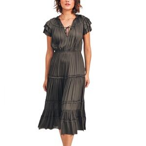 RESET by Jane Lane, Dark Sage Green, Multi Pleaded Elastic waist Dress